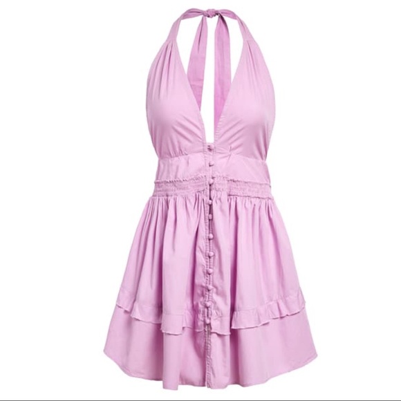 FREE PEOPLE BOHO FLOWY HALTER MINI DRESS A3C - Picture 3 of 16